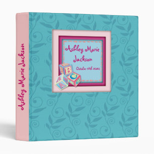 Custom pink blue baby blocks theme memory album binder