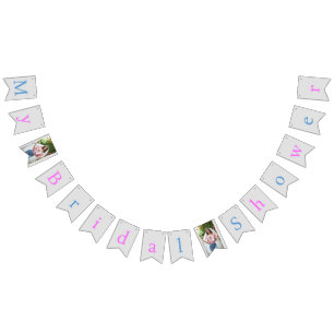 Custom Pink, Blue & Silver, My Bridal Shower Photo Bunting Flags