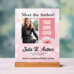 Custom Pink Bokeh Author Book Signing Desk Acrylic Sign