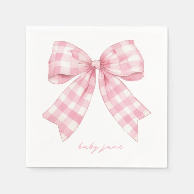 Custom Pink Bow Baby Shower Napkins (Front)
