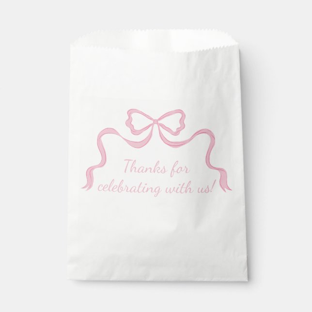Custom Pink Bow, Pink Ribbon Party Favour Bag (Front)