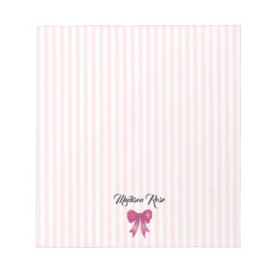 Custom Pink Bow Pink Stripe Preppy Notepad