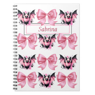 Custom Pink Bows & Bats Coquette Halloween Gift Notebook