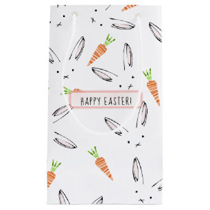 Custom Pink Bunny Rabbit and Carrot Pattern Basket Small Gift Bag