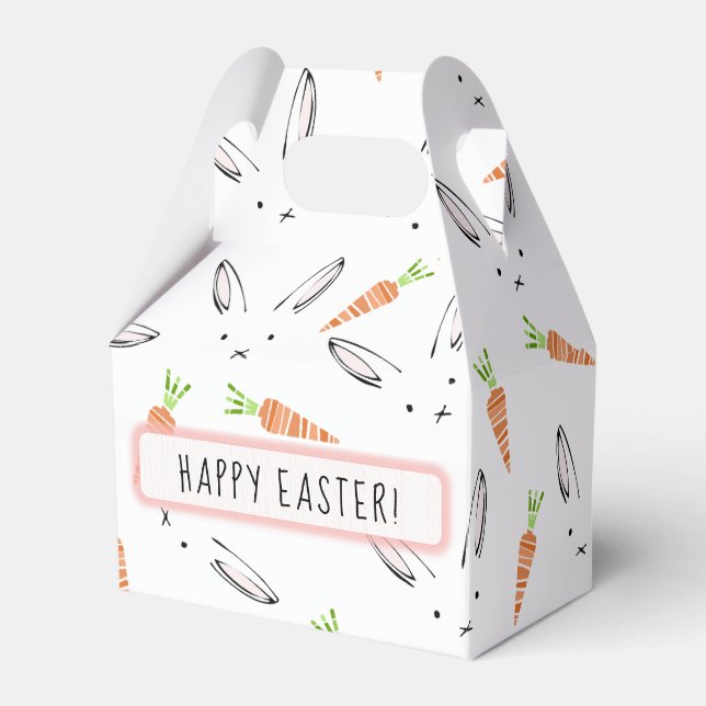 Custom Pink Bunny Rabbit and Carrot Pattern Favor Box (Front Side)