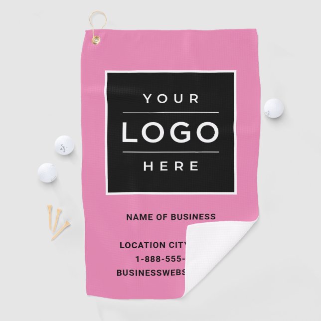 Custom Pink Business Logo Company Branded Golf Towel (InSitu)