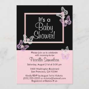 Custom Pink Butterfly Baby Shower Invitations Card