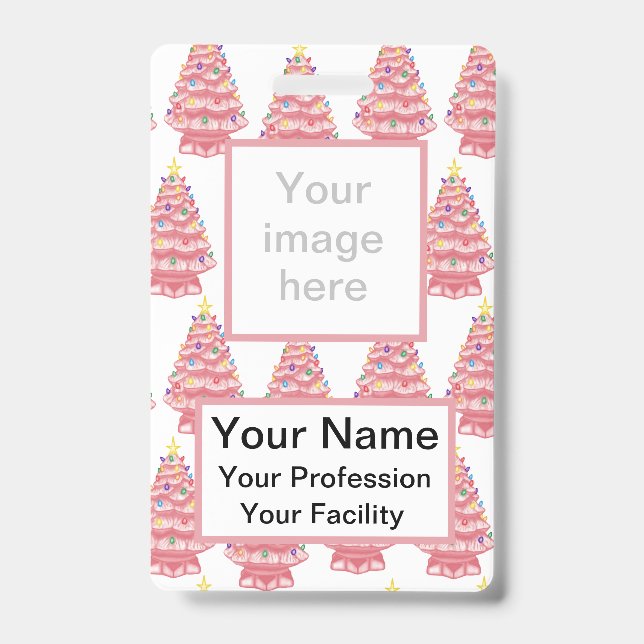 Custom Pink Ceramic Xmas Trees Badge (Front)