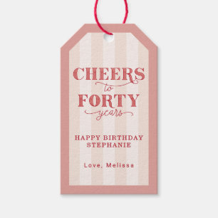 Custom Pink Cheers to Forty Years 40th Birthday Gift Tags