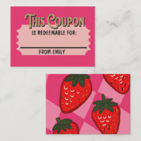 Custom Pink Chequered Strawberry Coupon Card