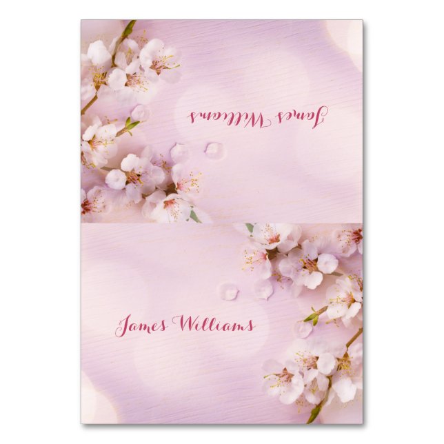 Custom Pink Cherry Blossom Wedding Place Cards (Front)
