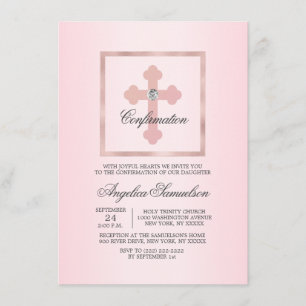 Custom Pink Cross Confirmation Ceremony GIRL Invitation