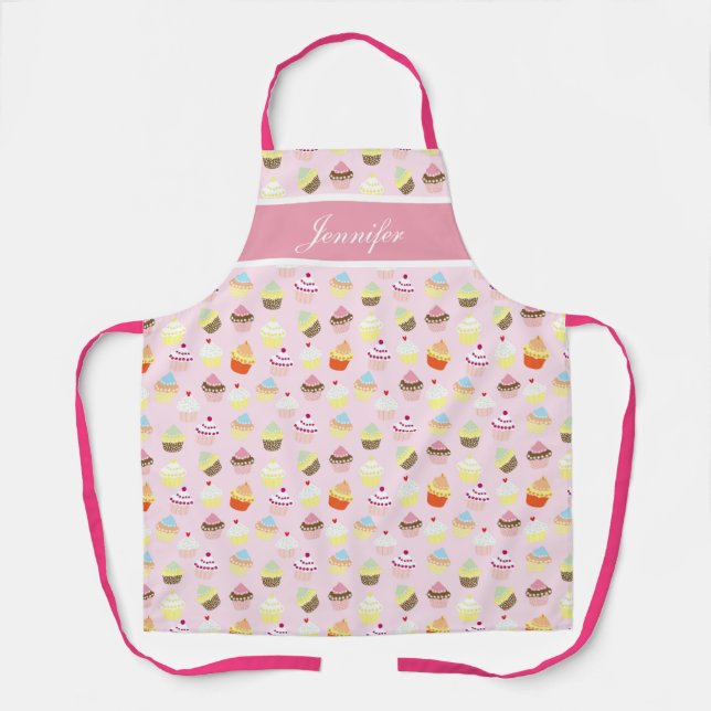 Custom Pink Cupcake Girly Apron (Front)