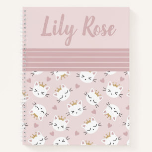 Custom Pink Cute Cat Pattern Kid's Notebook