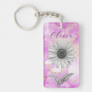 Custom Pink Daisy Flower Keychain