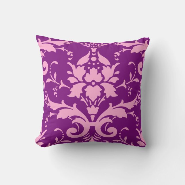 Custom Pink Damask Throw Pillow (Front)