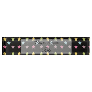 Custom Pink Desk Name Plate Black Colourful Stars