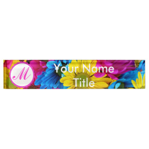 Custom Pink Desk Name Plate daisy colourful flower