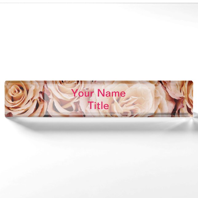 Custom Pink Desk Name Plate Rose flower (Front)