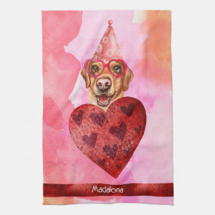 Custom Pink Dog Lover Valentine Gift Labrador Kitchen Towel