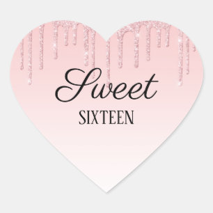 Custom Pink Dripping Glitter Heart Sticker