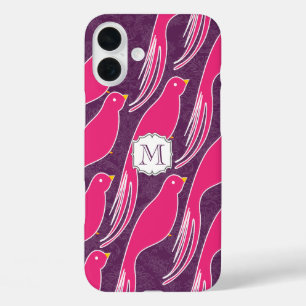 Custom Pink Eggplant Damask Love Bird Pattern iPhone 16 Plus Case