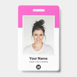 Custom Pink Employee Large Photo Purple Logo Name Badge