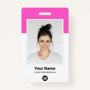Custom Pink Employee Large Photo Purple Logo Name Badge