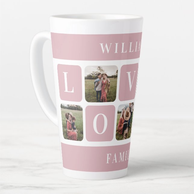 Custom Pink Family Photo Love Latte Mug (Left Angle)