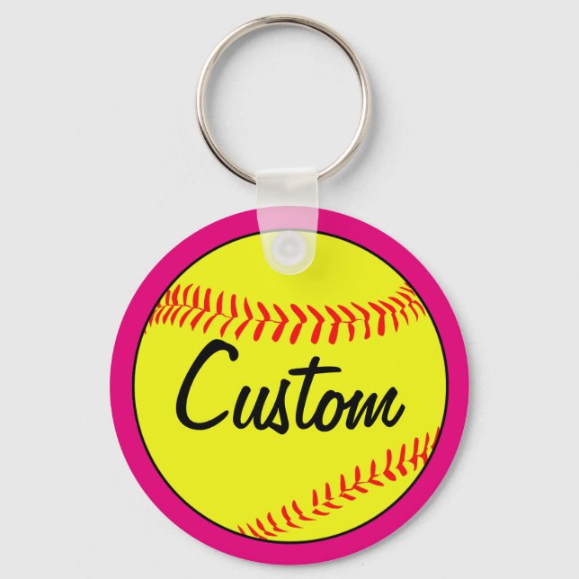 Custom Pink Fastpitch Softball Team/Coach/Player Keychain (Front)