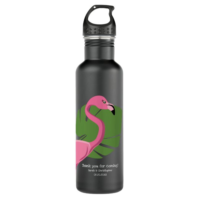Custom Pink Flamingo Destination wedding favour 710 Ml Water Bottle (Front)