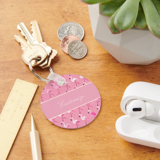 Custom Pink Flamingo Paradise Watercolor Pattern Keychain (Desk)