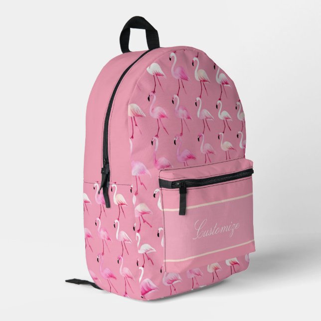 Custom Pink Flamingo Paradise Watercolor Pattern Printed Backpack (Back Corner Left)