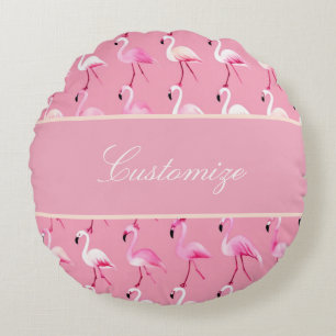 Custom Pink Flamingo Paradise Watercolor Pattern Round Pillow