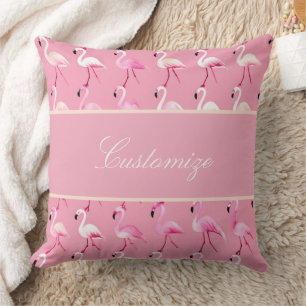 Custom Pink Flamingo Paradise Watercolor Pattern Throw Pillow