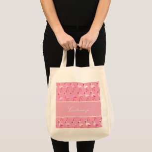 Custom Pink Flamingo Paradise Watercolor Pattern Tote Bag