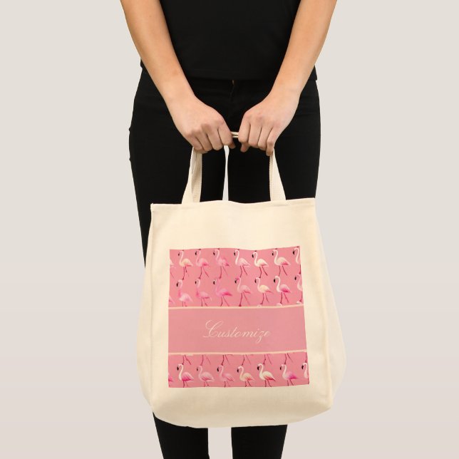 Custom Pink Flamingo Paradise Watercolor Pattern Tote Bag (Front (Product))