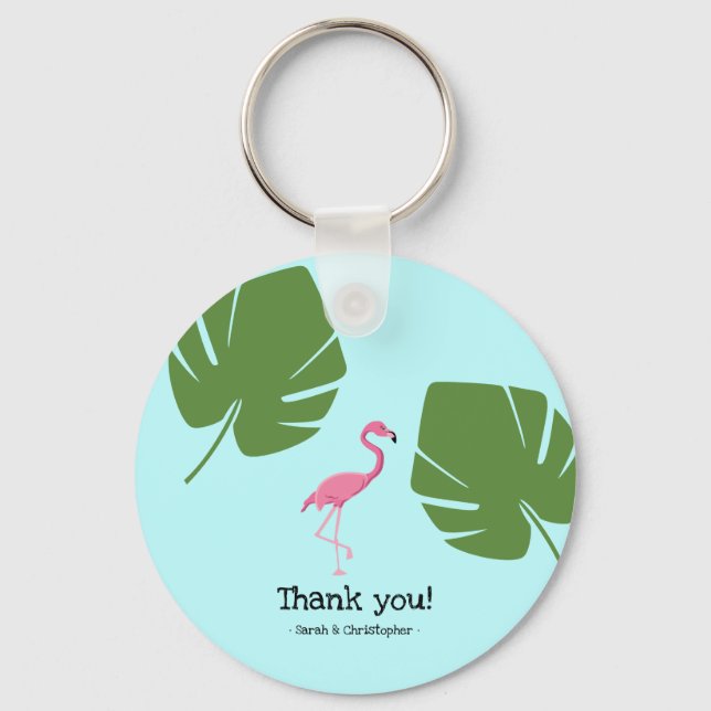 Custom Pink Flamingo Tropical Keychain favours (Front)