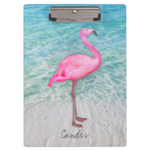 Custom Pink Flamingo Tropical Sandy Beach Modern Clipboard