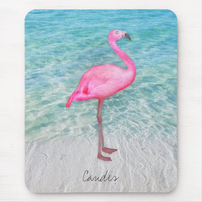 Custom Pink Flamingo Tropical Sandy Beach Modern Mouse Pad (Front)