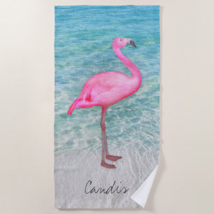 Custom Pink Flamingo Tropical Sandy Beach Modern Towel
