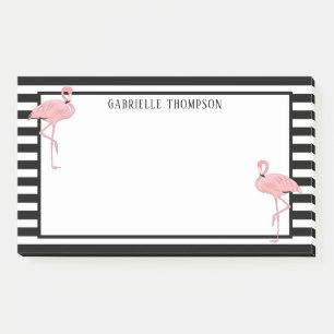 Custom Pink Flamingoes Black White Stripes Pattern Post-it Notes