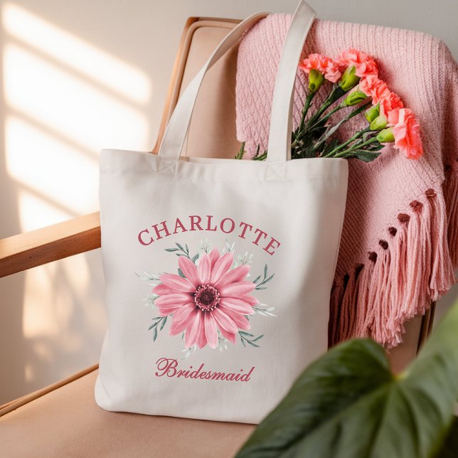 Custom Pink Floral Bachelorette Party Tote Bag (bridesmaid tote bag, personalized bridesmaid tote, bridal shower tote, wedding party tote bag,)