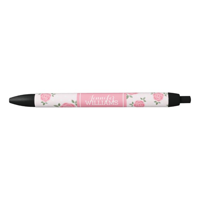 Custom Pink Floral Black Ink Pen (Front)