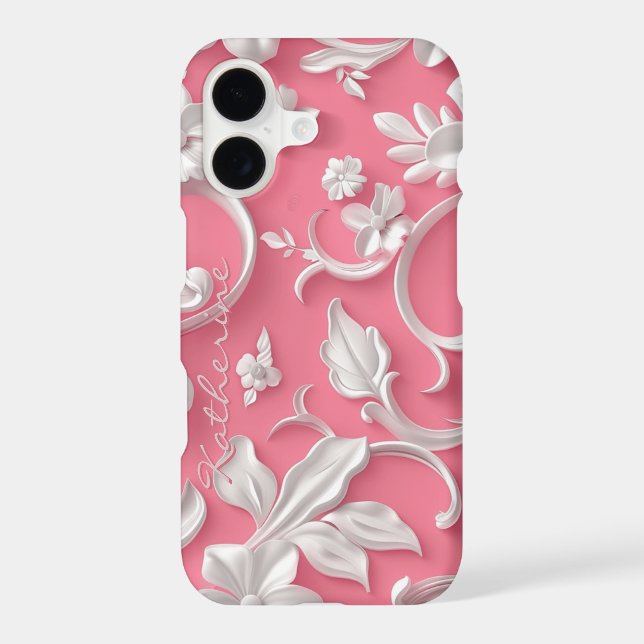 Custom Pink Floral iPhone Case| Cute| Pink & White Case (Back)