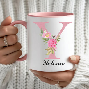 Custom Pink Floral Mug Gift for Her, Mom & Grandma