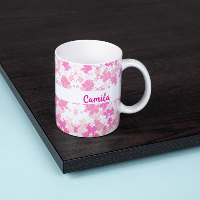 Custom Pink Floral Name Coffee Mug (Creator Uploaded)