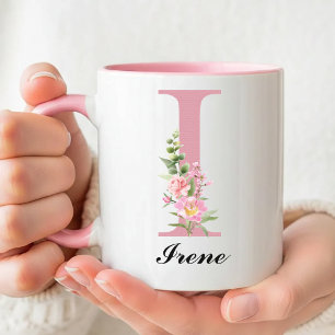 Custom Pink Floral Name Mug Thank You Gift for Her