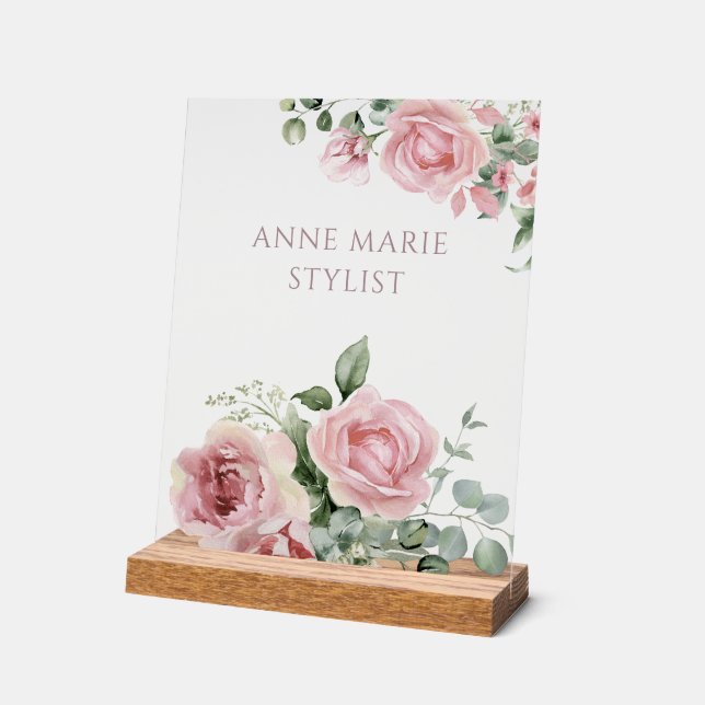 Custom Pink Floral Name Sign (Angle)