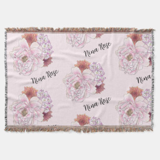 Custom Pink Floral Nursery Throw Blanket with Name